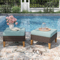 PHI VILLA 2 Pieces Patio Ottoman, All Weather Rattan Wicker Ottoman Seat, Outdoor Footstool Footrest Seat w/Removable Cushions, Aqua Blue