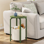 TUTOTAK Oval End Table with Woven Storage Basket, Olive Green Small Side Table for Living Room, Bedroom, TB01BOG093