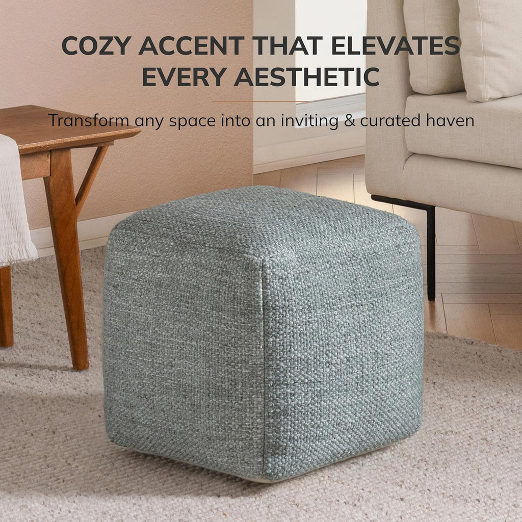 Anji Mountain 16" H x 16" W Handmade Pouf Ottoman for Living Room & Couch | Soft & Fluffy Ottoman Pouf, Lightweight, Decorative Floor Pouf Seating for Bedroom & Home Décor Accent, Green