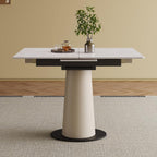 47.2" Retractable Rock Slab Folding Dining Table, Modern Expandable Kitchen Table with Leather-Wrapped Stainless Steel Base, Space Saving Square Dining Table for Small Apartments