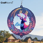 Personalized Deer Wind Spinner 3D Stainless Steel, Deer Garden Spinner Hanging Outdoor Decor, Wind Spinners Outdoor, Custom Gift for Grandmother, Mom, Wife