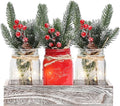 Christmas Mason Jars, Christmas Centerpiece Table Settings, Wood Tray with 3 Painted Jars, Dining Coffee Table Centerpiece, For Kitchen, Living Room, Red Mason Jar Decor with Flowers