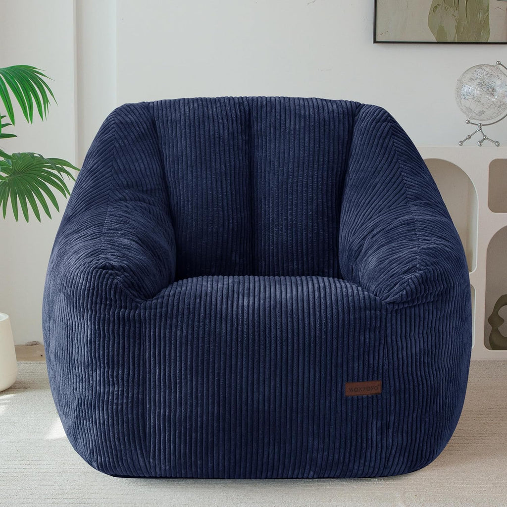 MAXYOYO Bean Bag Chair for Adults, Foam-Filled Floor Sofa for Reading | Bean Bag Chair for Adult with Filler, Cozy Living Room Chair for Bedroom Dorm, Navy
