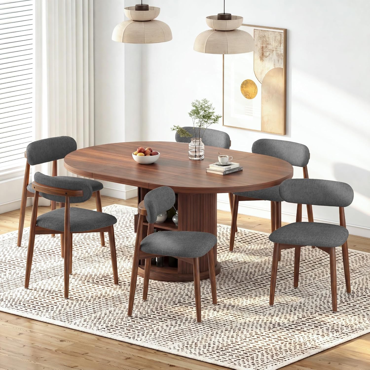 Solid Wood Dining Chairs Set of 2, Mid‑Century Modern Square Seat Cushion Chairs with Extra‑Thick 1.6" Legs and Curved Back, Heavy‑Duty Kitchen & Dining Room Chairs, Dark Grey