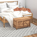 HOMCOM 30" Farmhouse Storage Bench Lift Top Storage Chest in Brown Oak | Safety Hinge, Open Up 100°, Wooden Trunk, Bedroom, Entryway, Living Room