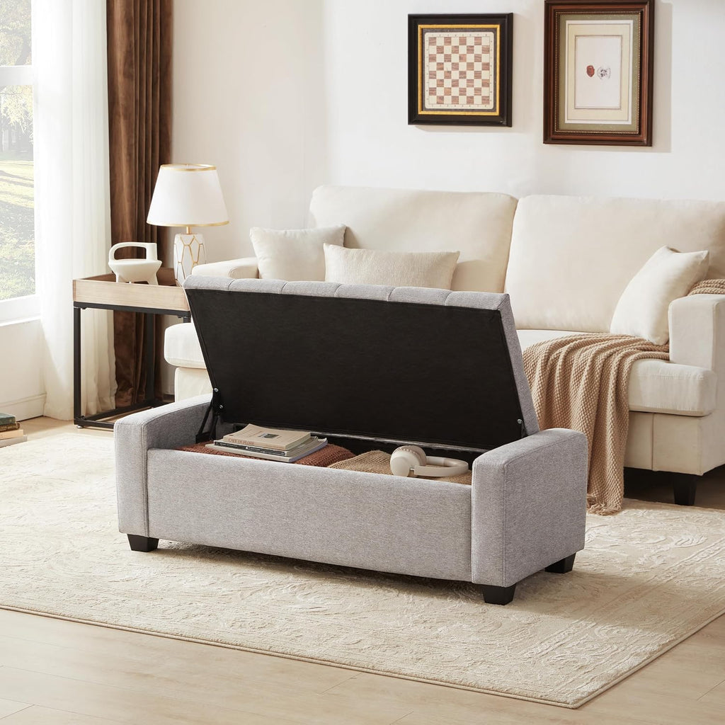 Huatean Home 48" Ottoman with Storage, Light Gray Storage Ottoman Bench