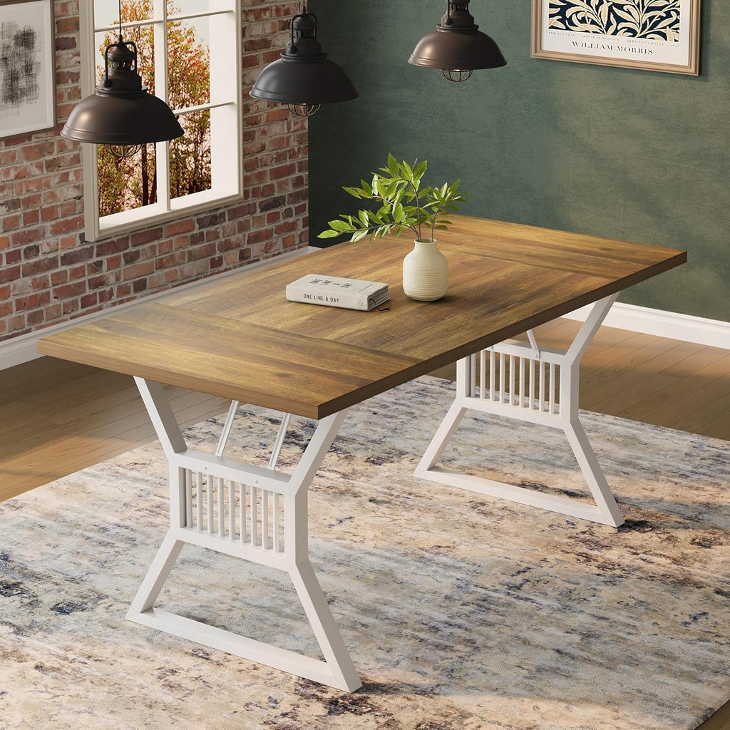 70.8" Dining Table for 4-6 People, Farmhouse Large Wooden Kitchen Table with Heavy Duty Metal Legs, Rectangle Kitchen Tables for Dining Room, Living Room, Walnut