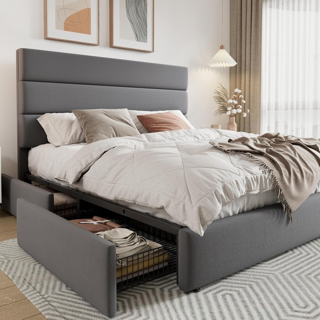 Allewie Modern Full Size Platform Bed Frame with 4 Storage Drawers