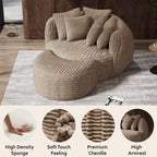 50.5" W x 67" D Oversized Chaise Lounge Chair with Ottoman,Light Camel | 38D Sponge,Round Reading Chair Luxury Plush Cloud Circle Sleeper for Living Room Bedroom, 5 Pillows,Corduroy