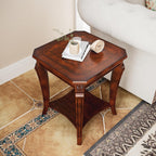 LEEMTORIG Solid Wood End Table for Living Room, 2-Tier Square Cherry Wood Nightstand, Mid Century Queen Anne Style Antique Side Table, 19.7" D x 19.7" W x 23.8" H, Cherry Walnut CJZ-A1168-WD