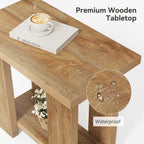 LITTLE TREE 2-Tier Side Table, Farmhouse End Table with Storage Shelves, Small Nightstand Wooden Beside Table Bed Side Table for Small Spaces, Living Room, Bedroom, Light Brown