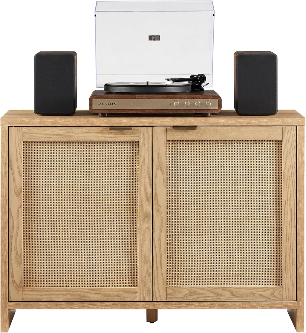Crosley Furniture Kenji Record Player Cabinet with Vinyl Storage, Media Stand, Modern Home Organizer, Ash