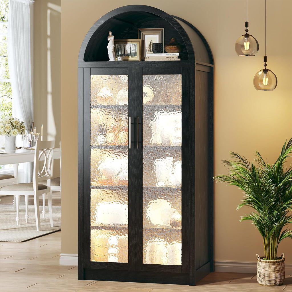 HUAHUU Arched Kitchen Pantry Cabinet, 71" Tall Pantry Storage Cabinet with 2 Doors, 5 Shelves, Arched Top, Modern Freestanding Cupboard for Kitchen Dining Room, Bedroom, Black