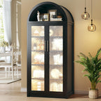 HUAHUU Arched Kitchen Pantry Cabinet, 71" Tall Pantry Storage Cabinet with 2 Doors, 5 Shelves, Arched Top, Modern Freestanding Cupboard for Kitchen Dining Room, Bedroom, Black