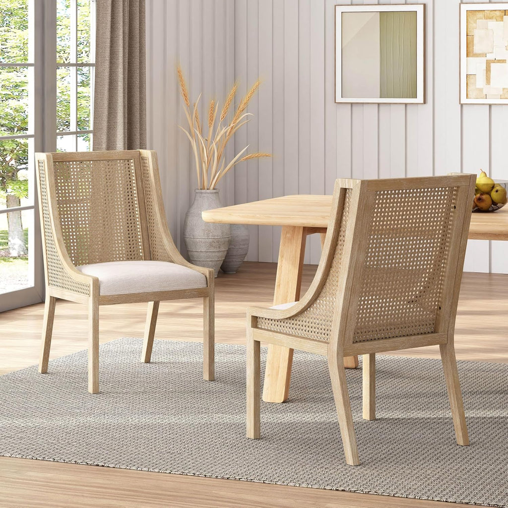 Maurers Upholstered Dining Chairs - Cane and Wood - Beige/Natural (Set of 2)