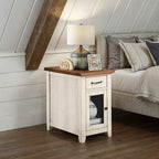 Martin Svensson Home Rustic Solid Wood Chairside End Table, White and Honey | with Power, Cabinet Storage, One Drawer