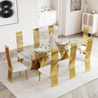 White and Gold Dining Chairs Set of 2, Upholstered Boucle Dining Room Chairs with Slatted Polished Stainless Steel High Back and Legs, Modern Luxury Kitchen Room Chairs