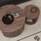 Round Nesting Coffee Table Set 2 with Storage for Small Space, Walnut | Wood Round Center Table Set 2, 2-piece Small Stacking Side Table with Wood Top, Versatile for Bedroom Balcony Apartment