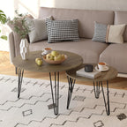 Small Round Nesting Coffee Table Set of 2 for Living Room, 27.56 inch Wood Modern Stacking Circle Coffee Table Side Table End Table with Metal Frame for Bedroom（Brown