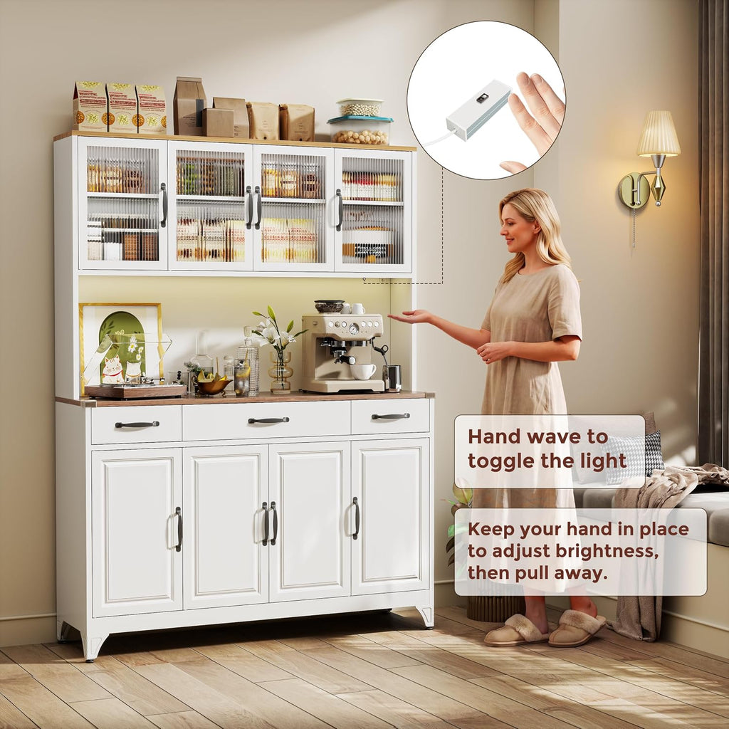 74.8" Tall Metal Pantry Cabinet with Charging Station & LED Light | Kitchen Pantry Storage Cabinet with 6 Adjustable Shelves, Large Cupboard for Kitchen,Dining Room, Living Room, Office