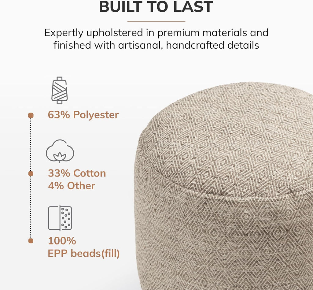 Anji Mountain 17" H x 22" W Handmade Pouf Ottoman for Living Room & Couch