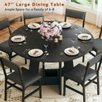 HUAHUU Round Dining Table Set for 6, 7-Piece Kitchen Table and Chairs for 6, 47'' Round Dining Room Table Set with 6 Chairs, Space Saving Dining Table with Wood Base for Kitchen, Living Room, Black