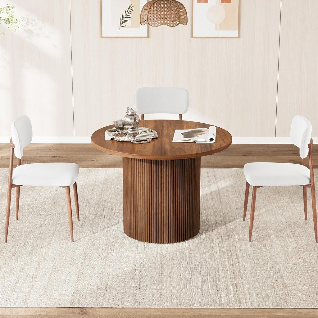 weselon 42"-105" Extendable Dining Table for 4-12, Expandable Oval Dining Room Table with Fluted Pedestal Base & Reinforced Metal Support Leg, Large Modern Kitchen Table for Dining Room (Walnut)