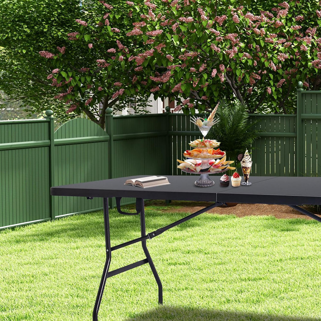 Folding Table 6ft, Heavy Duty Portable Utility Table with Handle, Black | Fold-in-half Design,Easy Storage,HDPE Top,Sturdy Legs,330lbs Support,Indoor Outdoor Use for Dining,Parties,Picnic