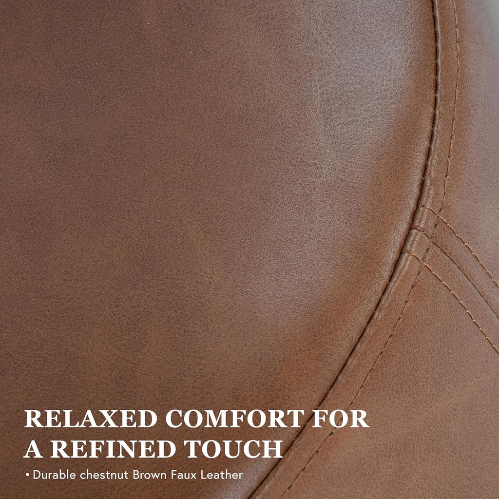 Spatial Order Faux Leather Organic Shape Ottoman (No Lid, Seat Only) | HomePop Home Décor | Round Pouf Foot Rest – Chestnut Faux Leather Faux Leather