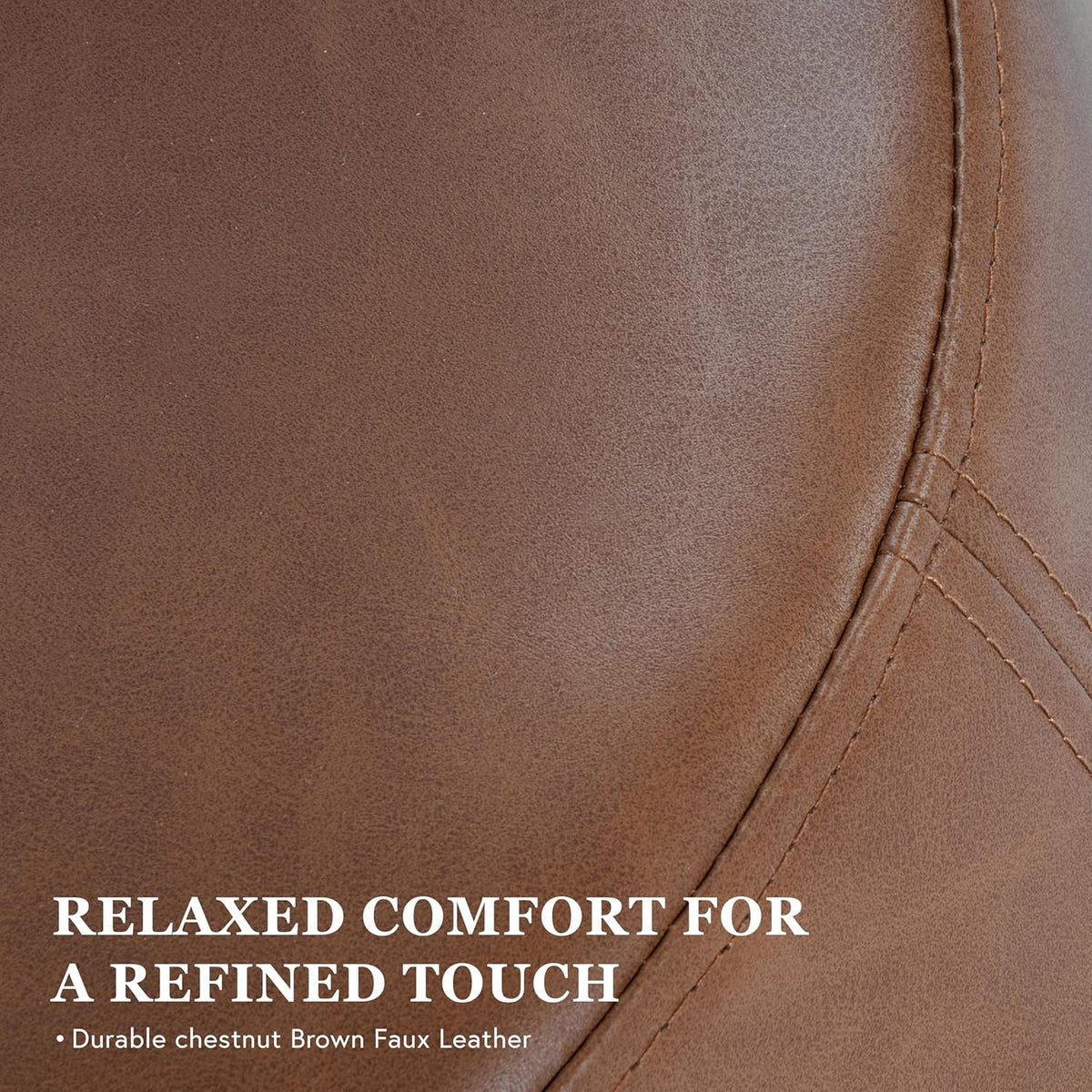 Spatial Order Faux Leather Organic Shape Ottoman (No Lid, Seat Only) | HomePop Home Décor | Round Pouf Foot Rest – Chestnut Faux Leather Faux Leather