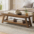 Tribesigns 55" Large Wood Entryway Bench with Shoe Storage, 2-Tier Rustic Brown Narrow Hallway Foyer Seating Bench with Open Shelves for Entryway, Bedroom, Mudroom