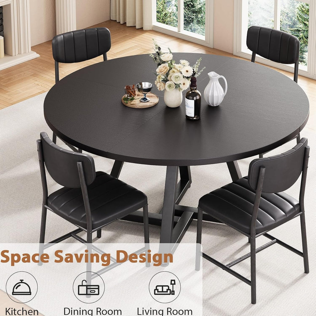 Jocoevol 51" Round Dining Table Kitchen Dining Room Circle Dinner Pedestal Table for 4 6 8, Space Saving Wood Kitchen & Dining Room Furniture (Black)