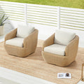 CHITA 2 Pieces Patio Wicker 360° Swivel Chairs with Removable Cushion, Backyard Rattan Chair for Sunrooms, Patios, Decks, Fully Assembled(Beige Cushions with Light Brown Wicker)