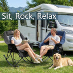 400lbs Rocking Camping Chair, Oversized Heavy Duty XL Folding Rocker for Adults, Padded High Back Big & Tall Support, with Cup Holders & Carry Bag for RV, Lawn, Patio & Sports