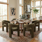 Green Sherpa Dining Chairs Set of 6, Modern Barrel Dining Room Chairs Upholstered Faux Fur Accent Chair with Arms and Round Back for Living Room Kitchen Armchair No Assembly Needed
