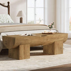 Tribesigns 55" Storage Bench with 2 Safety Hinges, Farmhouse Shoe Bench with Flip-Top Storage, Supports 350 lb and Easy Assembly (Natural)