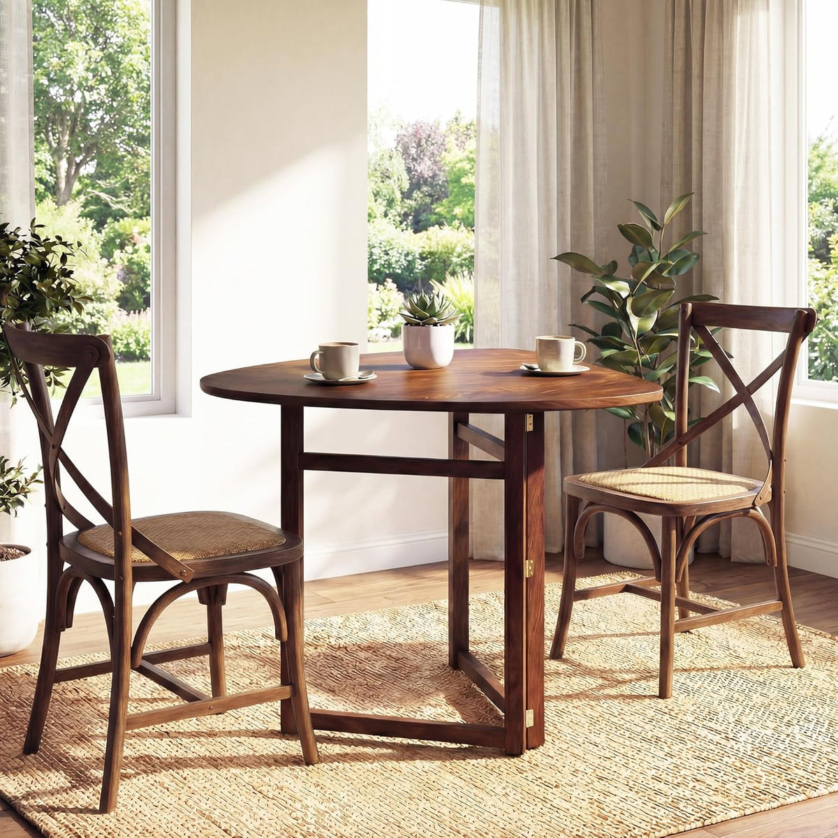 Giantex 31.5" Folding Dining Table for 2-3, Drop Leaf Kitchen Table with Triangular Top & Solid Rubber Wood Frame, Space-Saving Dinner Table for Dinette, Small Space, Restaurant, Walnut