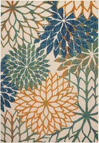 Nourison Home Aloha Indoor Outdoor Blue Green 5'3" x 7'5" Area Rug, Easy Cleaning, Non Shedding, Bed Room, Living Room, Dining Room, Backyard, Deck, Patio (5x7)
