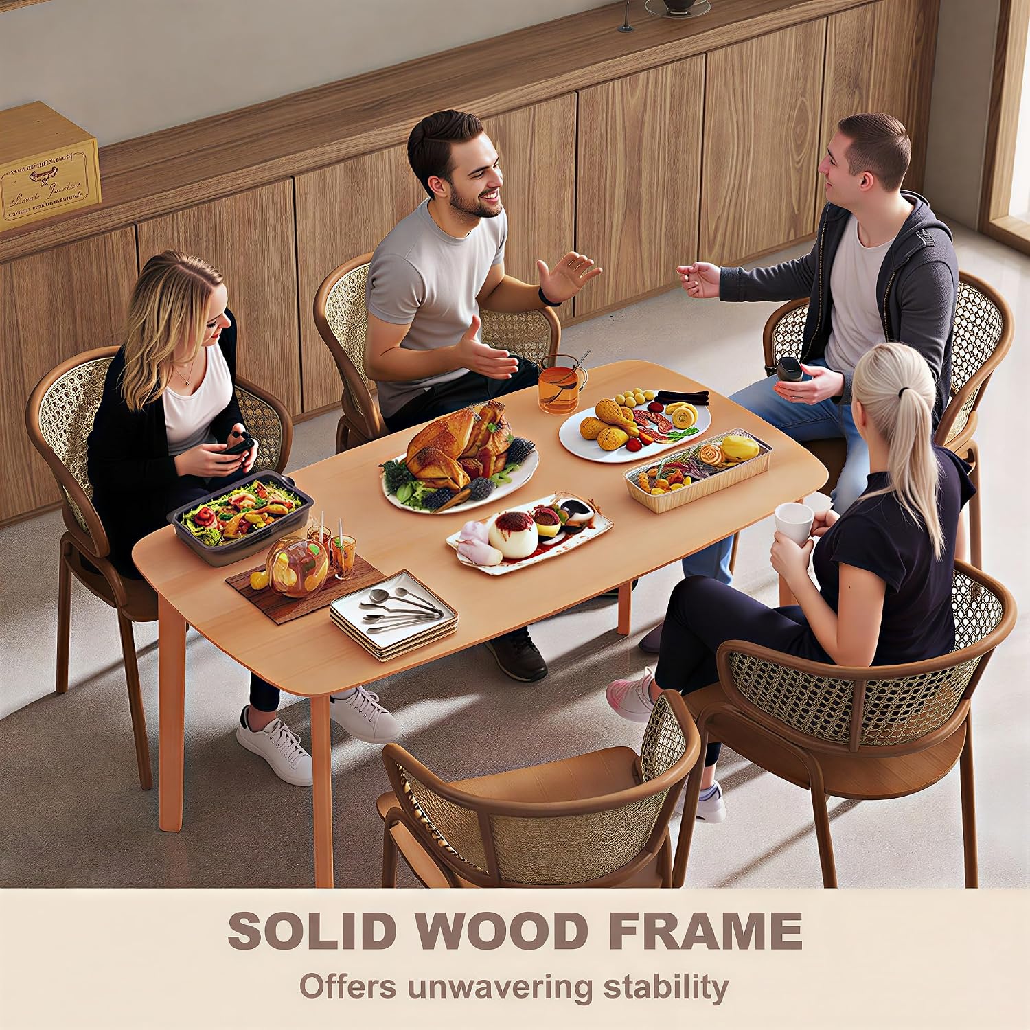 HOMCOM Solid Wood Dining Table for 6 People, 59" Long Rustic Rectangular Kitchen Table with Large Tabletop for Dining Room, Natural