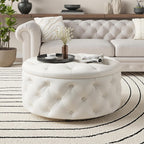 FiveWillowise 30 Inch Round Ottoman with Storage Tray,Large Coffee Table | Circle Modern Button Footstool with Removable Lid,Cozy Foot Stools for Living Room, Bedroom,Makeup Room,Cream White