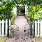 84in High Metal Garden Arbor with Gate, Heavy Duty Wide Garden Arch, Metal Arch Trellis with Gate for Climbing Plant, Wedding, Outdoor Patio Décor, Black(84"x52.4"x19")