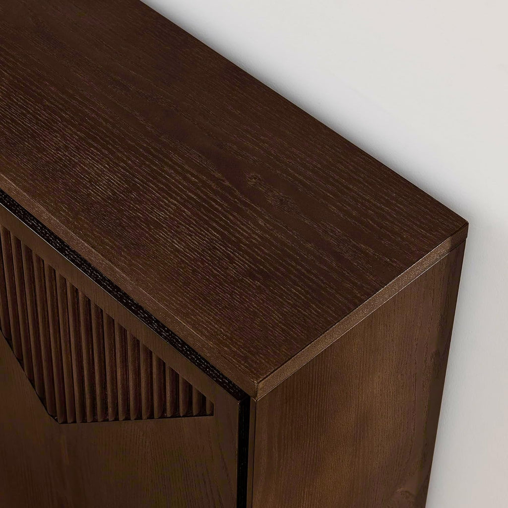 LKTART Narrow Sideboard Buffet Storage Cabinet with Solid Wood Doors,Mid Century Modern Accent Credenza Cabinet,Media Console Table for Kitchen, Living Room, Entryway-Dark Walnut