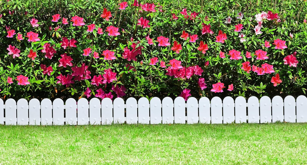 Evelyne Garden Border Edging: Wooden Fence Design - 8pcs White Yard Landscaping Fence Liner Lawn Edge Barrier - 10ft Kit of Decorative Lawn Landscape Panels Elements -Landscaping Edging-GMT-10374-D08