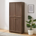 Crosley Furniture Naomi Modern Reeded Kitchen Pantry Storage Cabinet, Dining, Laundry Room, Bathroom, Walnut