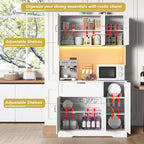 71" Kitchen Pantry Cabinets with Hutch - Freestanding Pantry Cabinet with Drawer, Adjustable Shelves, LED Light & Power Outlets for Kitchen, Dining Room, Living Room (White)