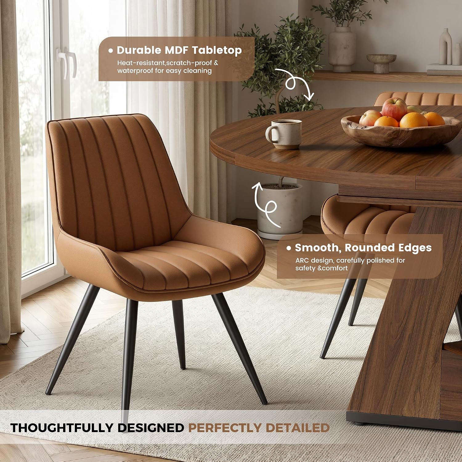 Miereirl Extendable Dining Table Set for 4-6, 47.24"-63" Round to Oval Dining Table Set with Upholstered Chairs, Hidden Storage Shelf, Kitchen & Dining Room Furniture for Apartment