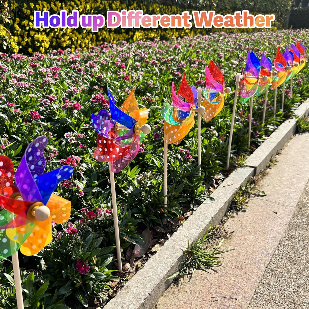 IilLittle 10 Pack Rainbow Pinwheel, No Assembly Required, Pinwheels for Kids, Pinwheels for Yard and Garden, Kids Party Decoration, Lawn Decoration, Picnic Party Decorations