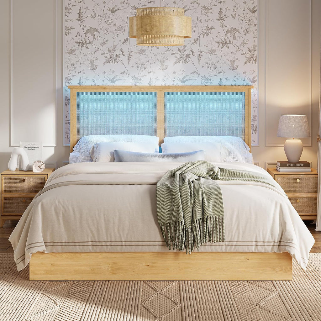 GAOMON Queen Size Bed Frame with 4 Storage Drawers and Rattan Headboard