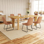 HIPIHOM Extendable Dining Table Set for 6, Seats 6-8 | MDF Farmhouse Extends 63-78.7in, Space-saving for Living Room & Nook, Oak Table + 6 Brown Upholstered Chairs