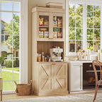 Vyre 71" Farmhouse Pantry Cabinet Set of 2, Rustic Brown Freestanding Coffee Bar Hutch with Glass Doors & Adjustable Shelves, Microwave Stand for Kitchen, Living Room